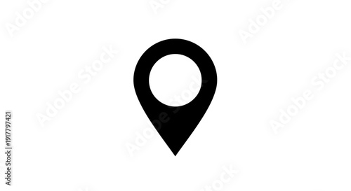 Black Map Pin Icon on White Background.