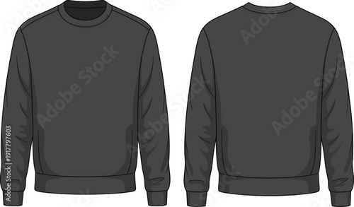 Dark gray crew neck sweatshirts front and back long sleeve clothing