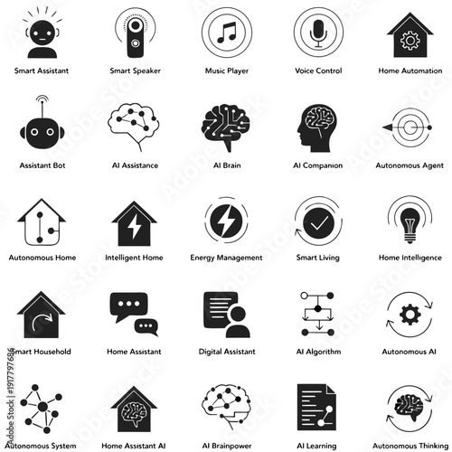 A collection of icons representing smart home and technology concepts