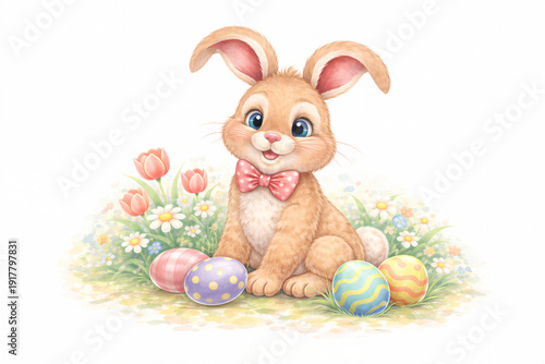 Cute Easter Bunny In Floral Meadow
