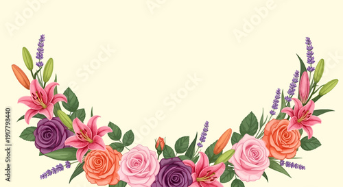 Elegant floral wreath design with vibrant mixed flowers and greenery