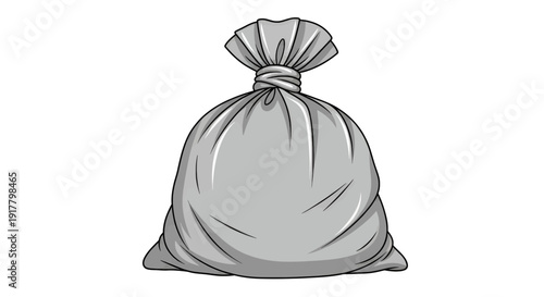 A heavy grey sack tied with a drawstring at the top.