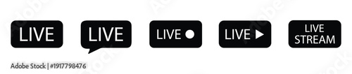 Live stream icons and buttons set for online video broadcasting and social media
