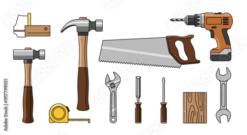 Tools Collection for Construction and Carpentry Work Essential Items