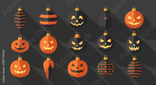 Halloween Ornaments Collection with Jackolanterns and Striped Designs
