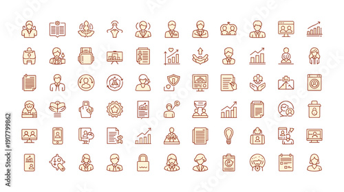 Collection of Business and Finance Icons in a Grid Layout vector illustration