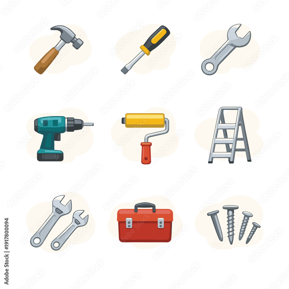 Fototapeta premium Handy tools icon set for DIY and home improvement