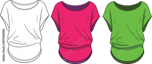 Three short sleeved t shirts in white, pink, and green 1