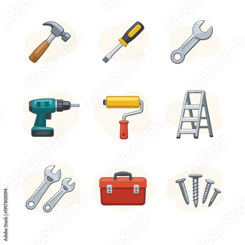 Handy tools icon set for DIY and home improvement