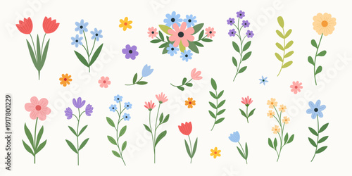 Elegant flowers and floral elements set on a transparent background, ideal for wedding themes—vector art, versatile compositions for greeting cards, invitations, floral posters, and decorative design.