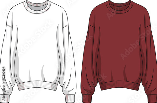 Two sweaters white and red crew neck pullovers