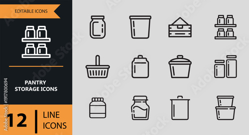 Pantry Organization and Storage Outline Icons Collection