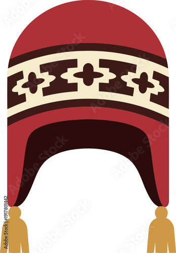 Vector Illustration of Traditional Andean Chullo Hat with Geometric Pattern and Earflaps