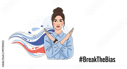 Young professional woman in a light blue shirt crossing her arms in a resolute pose for the international women day break the bias initiative.