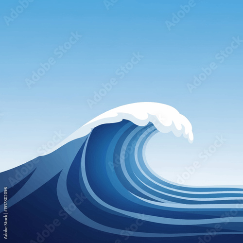 Powerful Ocean Wave Crashing in the Sea, Dynamic Water Movement with Blue Sky Background