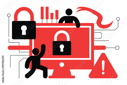 Cybersecurity team members defend against digital intrusion, clean vector illustration depicting IT professionals protecting data, safeguarding networks, cyber threat mitigation, digital security 