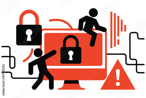 Cyber security team members defence against digital intrusion, vector illustration symbolisation network protection, data security, threat prevention, online safety, and professional 