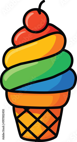Rainbow Swirl Ice Cream Cone with Cherry Topping