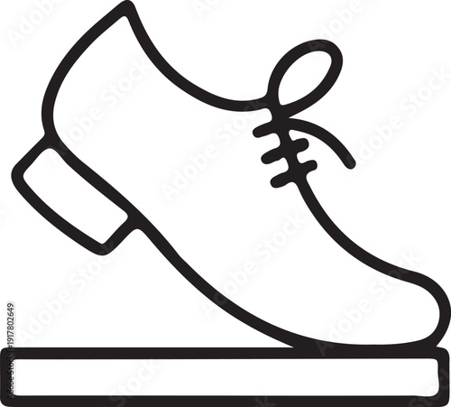 Minimal Line Icon of Tap Dancing Shoe, Simple black outline illustration of a tap dance shoe stepping on a platform, symbolizing rhythm, dance practice, performance, and musical movement.