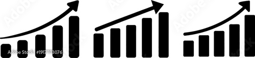 Graph diagram up icon, business growth success chart with arrow, business bar sign, profit growing symbol.