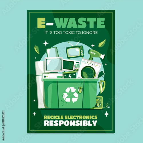 Electronic Waste Recycling Awareness Poster Flat Illustration