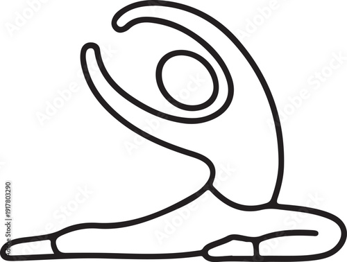 Minimal Line Icon of Yoga Backbend Pose, Simple black outline illustration of a person performing a yoga backbend stretch pose, symbolizing flexibility, wellness, mindfulness, and healthy lifestyle pr