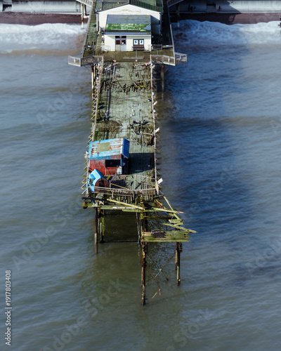 Drone Image Of Teignmouth Grand Pier, Devon After Storm Ingrid