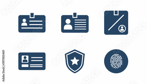 Identification icons collection featuring security badges and verification symbols in a grid layout