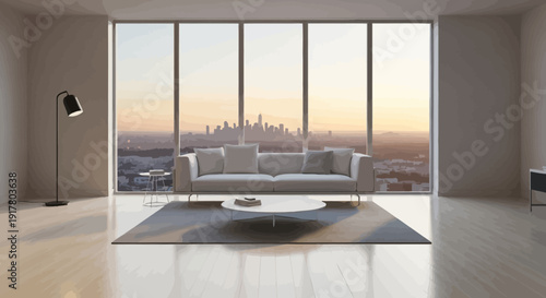 Modern living space with kitchen fireplace and luxury furniture