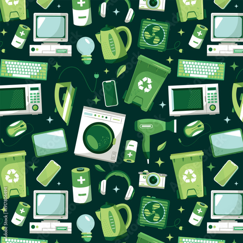 Electronic Waste Appliances Seamless Pattern Flat Illustration