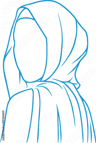 Minimalist blue line art illustration of a hooded figure representing concepts of mystery anonymity or digital privacy