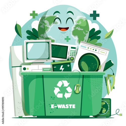 Electronic Waste Recycling Devices Composition Flat Illustration