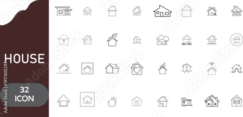 Collection of 32 house and architecture icons