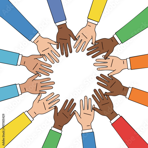 Diverse Group of Hands Joined Together in Unity and Teamwork