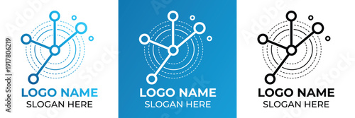 Vector illustrations of three clean, interconnected network logos with concentric circles, ideal for branding or tech-related designs.