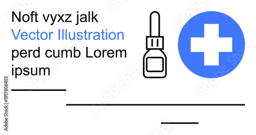 Healthcare, medical supplies, first aid, pharmaceutical branding, design concepts, and health awareness. Medicine bottle next to a cross icon with placeholder text. Healthcare and medical supplies