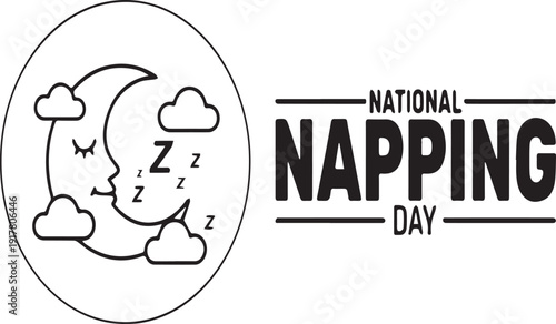 National Napping Day illustration with crescent moon clouds Z symbols bold text wellness rest awareness campaign vector
