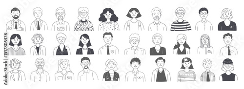 Diverse group of hand-drawn people portraits diversity