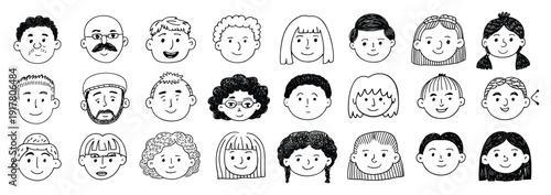 Diverse Hand Drawn Faces Collection people diversity
