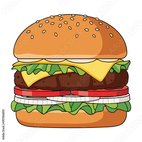 Delicious Classic Hamburger with Lettuce Tomato and Cheese