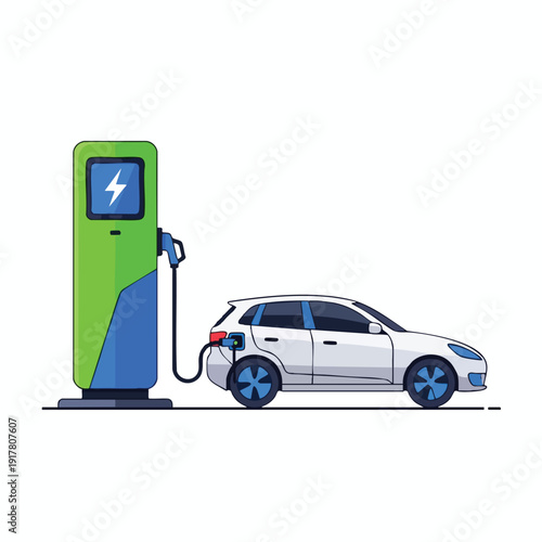 Electric Car Charging Station with Modern Electric Vehicle