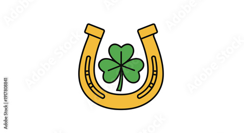 Lucky horseshoe with green four leaf clover symbol, Generative AI.