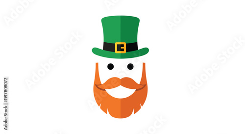 Smiling leprechaun face with green hat and orange beard, Generative AI.