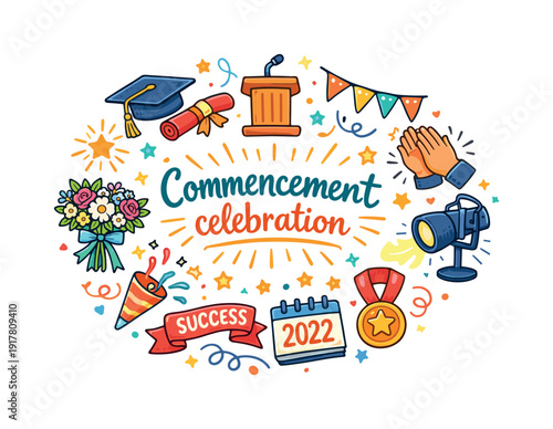 Commencement celebration. Hand drawn illustration of Commencement celebration. mortarboard