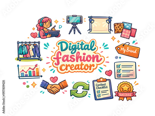 Digital Fashion Creator. Digital fashion creator. Hand drawn illustration of Digital fashion creator. creator