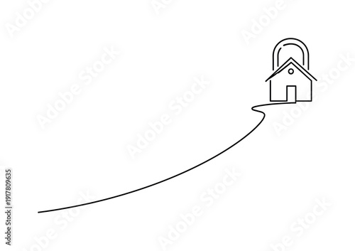 Long-Term Wealth. Minimalistic one-line drawing upward path leading to a secure house shape expressing future