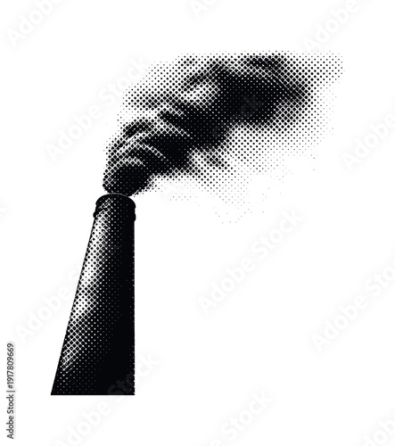 A solitary industrial smokestack viewed from a low angle, structure reduced to bold geometry