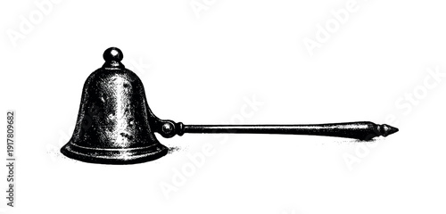 Antique Candle Snuffer. Single antique candle snuffer centered and slightly oversized, bell-shaped metal head