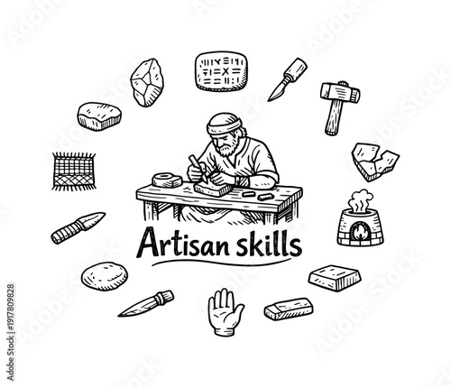 Ancient artisan skills. Hand-drawn doodle illustration of ancient artisan skills. In the