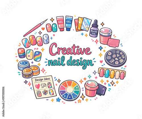 Creative Nail Design. Creative nail design. Hand drawn illustration of Creative nail design. abstract nail